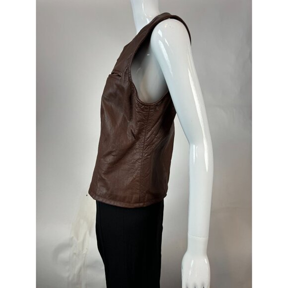 Ellen Kreager Brown Leather Womens Vest With Front Zipper & Chest Pocket Large - Picture 6 of 16